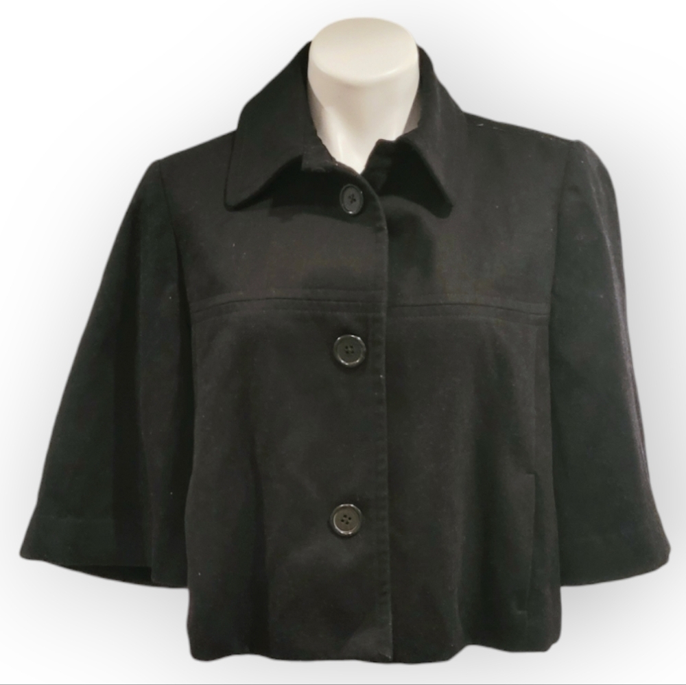 GAP Womens Large Black Cropped Cape Wool Coat